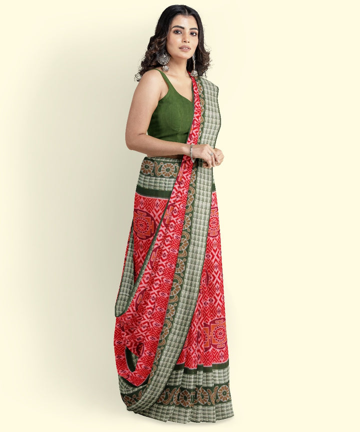 Rust mehendi cotton handwoven sambalpuri saree