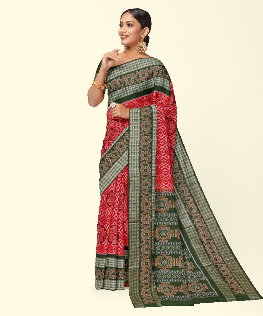 Rust mehendi cotton handwoven sambalpuri saree