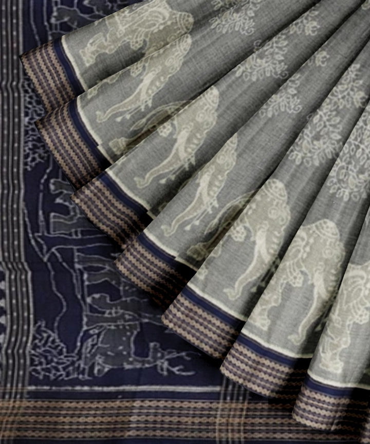 Grey black cotton handwoven sambalpuri saree