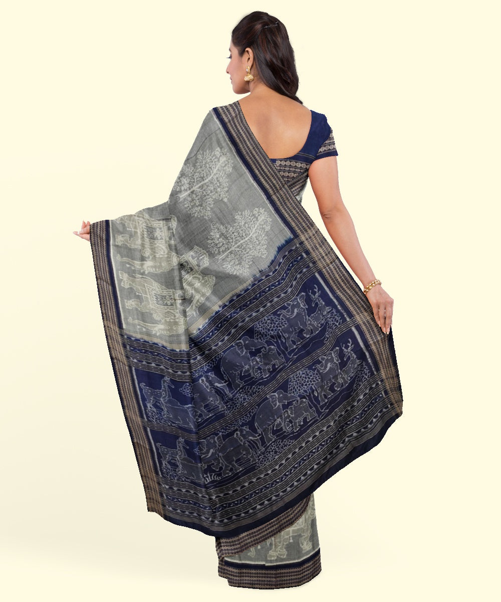 Grey black cotton handwoven sambalpuri saree