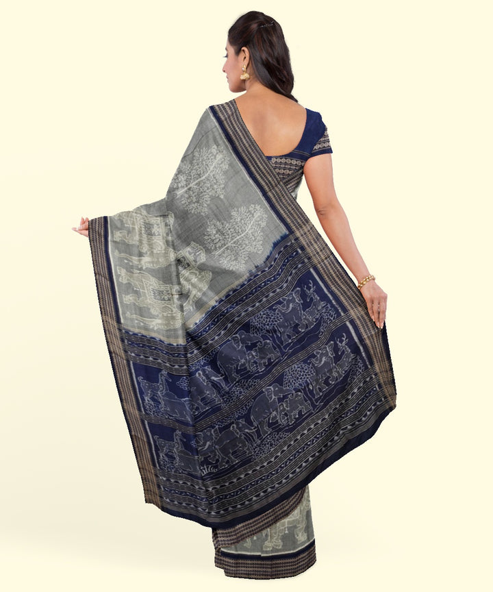 Grey black cotton handwoven sambalpuri saree