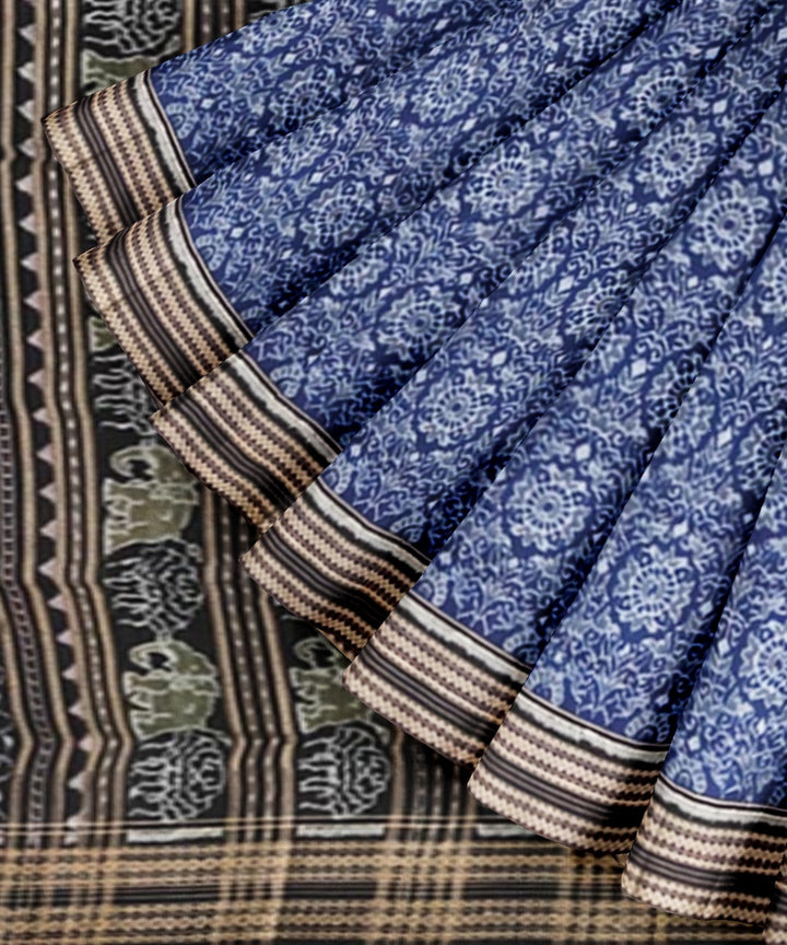 Navy blue black cotton handwoven sambalpuri saree