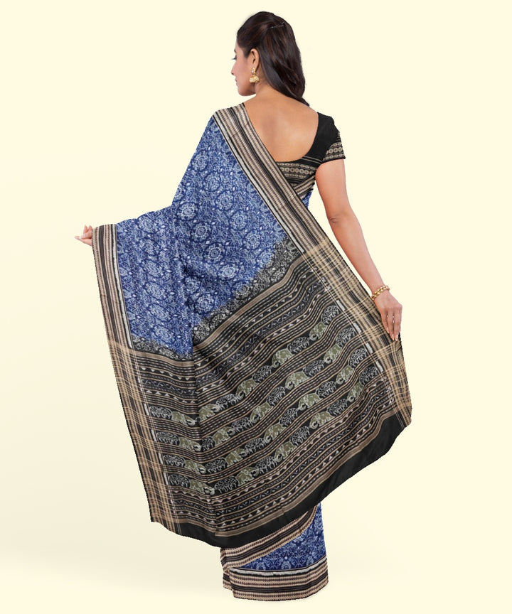 Navy blue black cotton handwoven sambalpuri saree