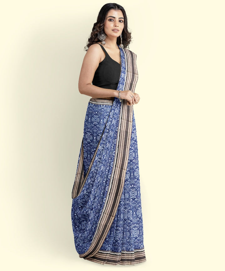 Navy blue black cotton handwoven sambalpuri saree