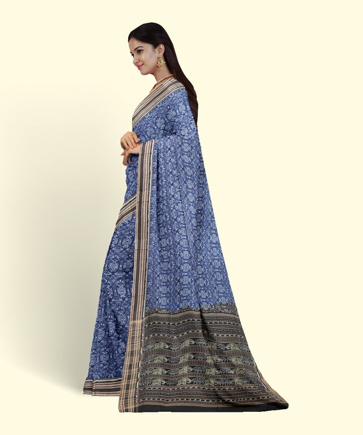 Navy blue black cotton handwoven sambalpuri saree