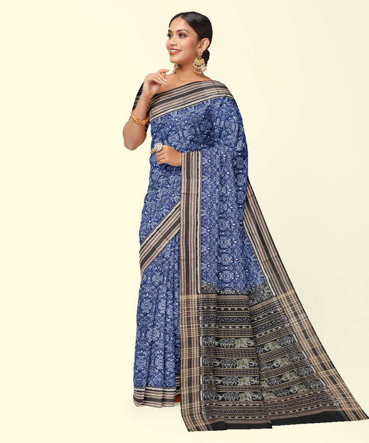 Navy blue black cotton handwoven sambalpuri saree