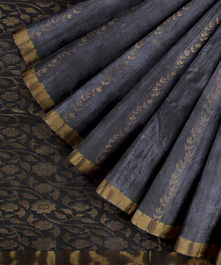 Grey gold zari tussar silk handloom chattisgarh saree