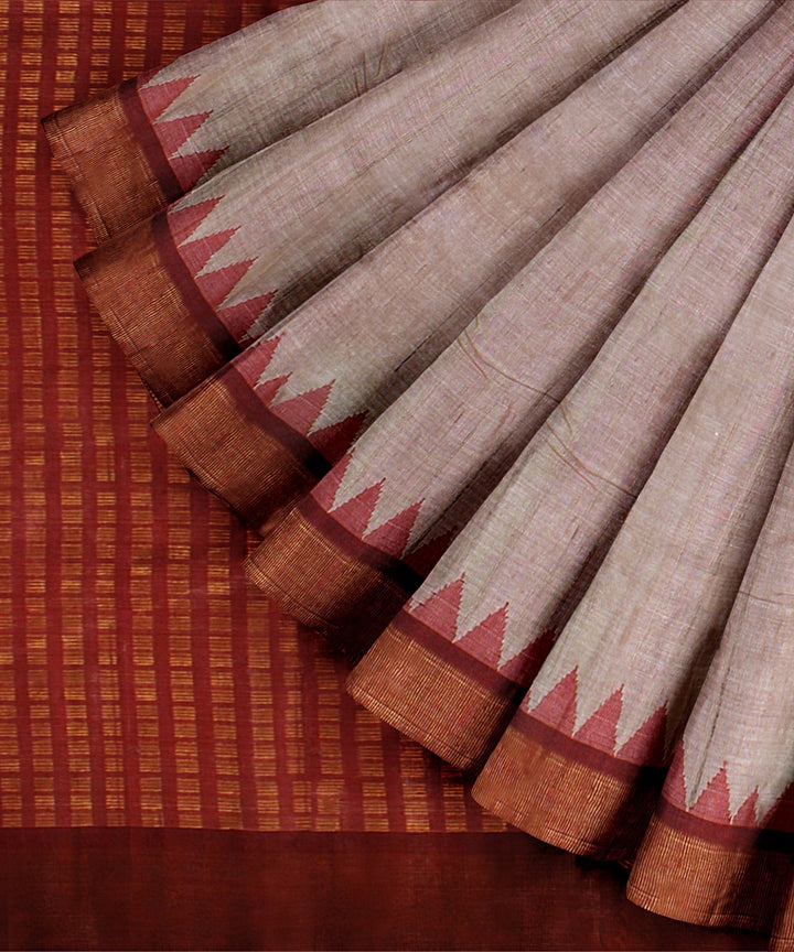 Cream red tussar silk handwoven chattisgarh saree