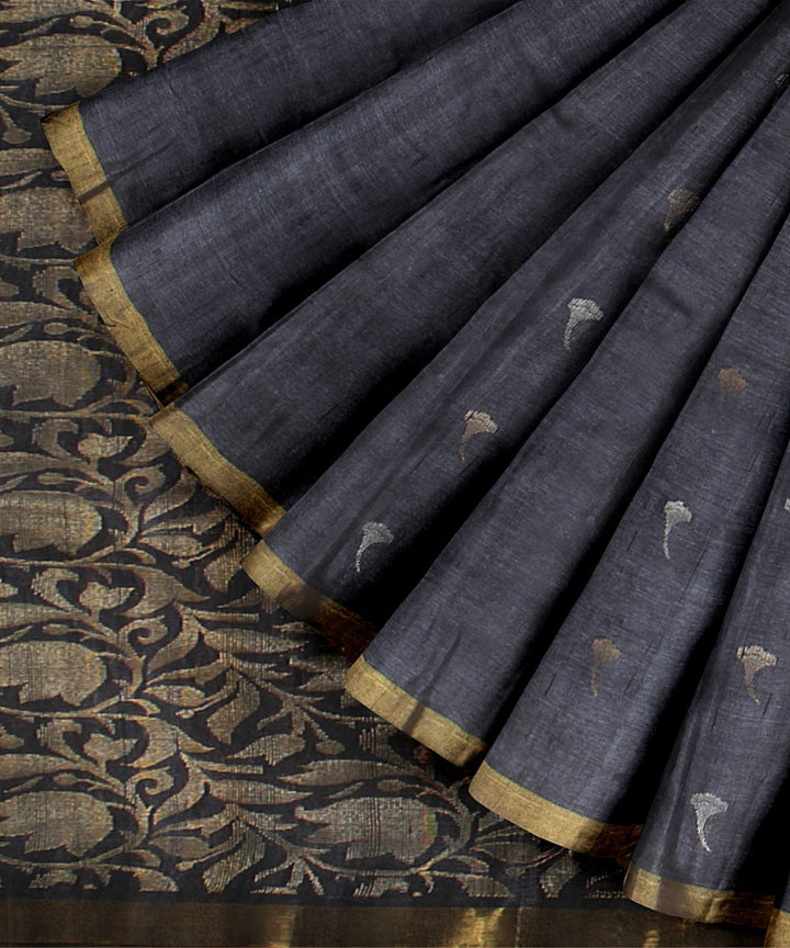 Grey gold zari chattisgarh tussar silk handwoven saree
