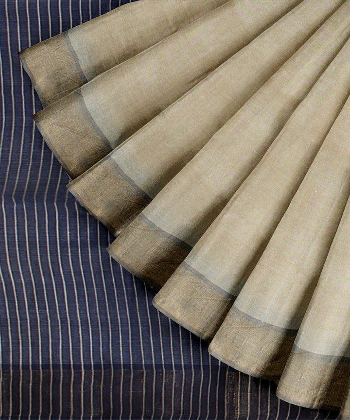 Beige navy blue tussar silk handwoven chattisgarh saree