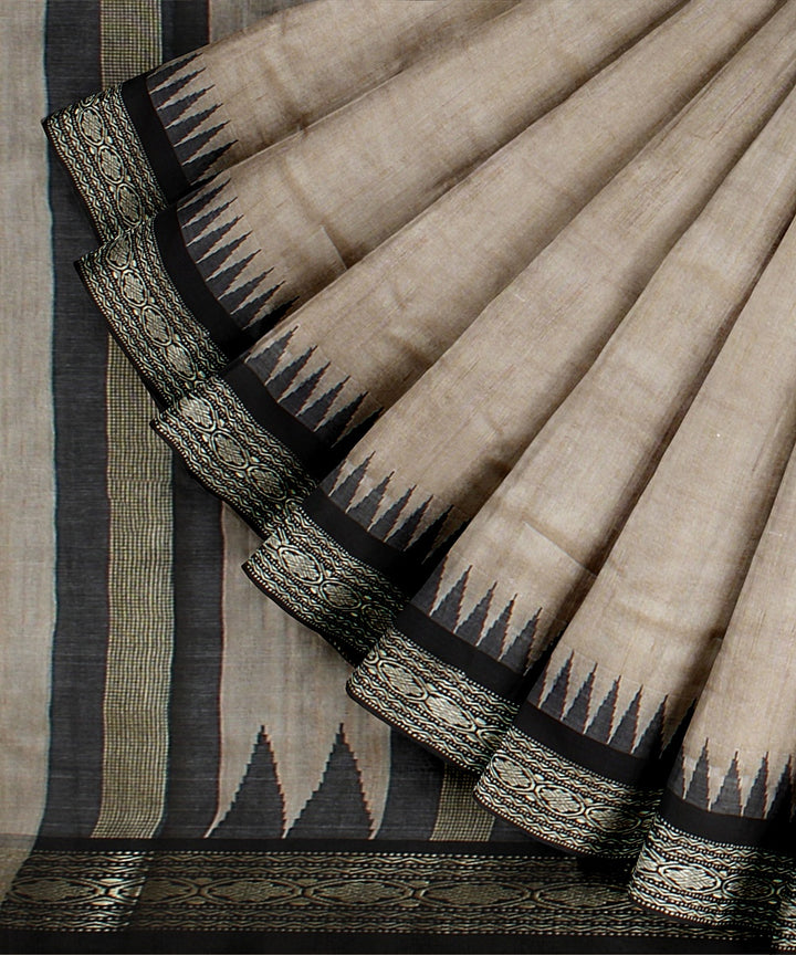 Beige black tussar silk handwoven chattisgarh saree