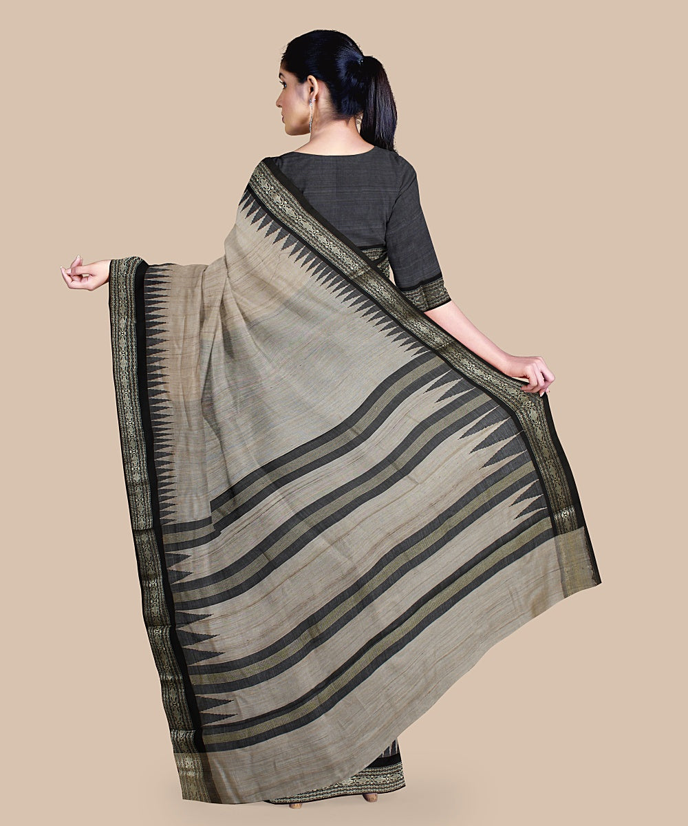 Beige black tussar silk handwoven chattisgarh saree