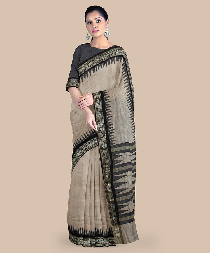 Beige black tussar silk handwoven chattisgarh saree
