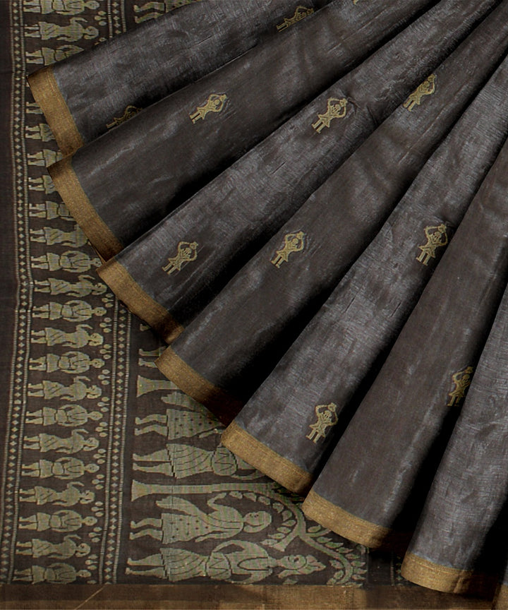 Grey gold zari handwoven chattisgarh tussar silk saree