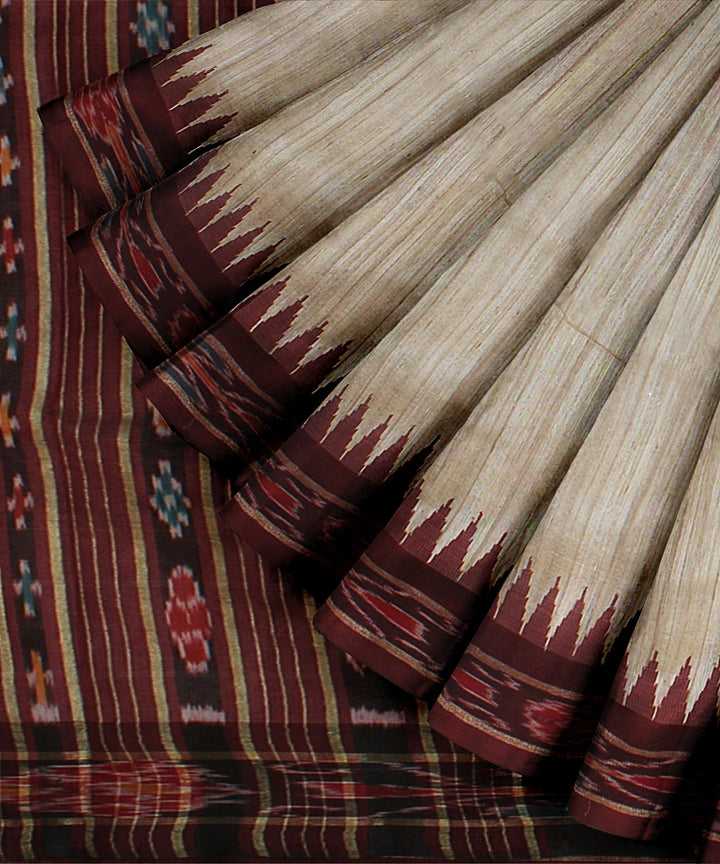 Off white maroon tussar silk handwoven chattisgarh saree