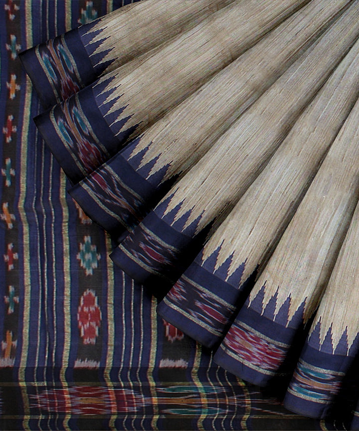 Offwhite navy blue tussar silk handwoven chattisgarh saree