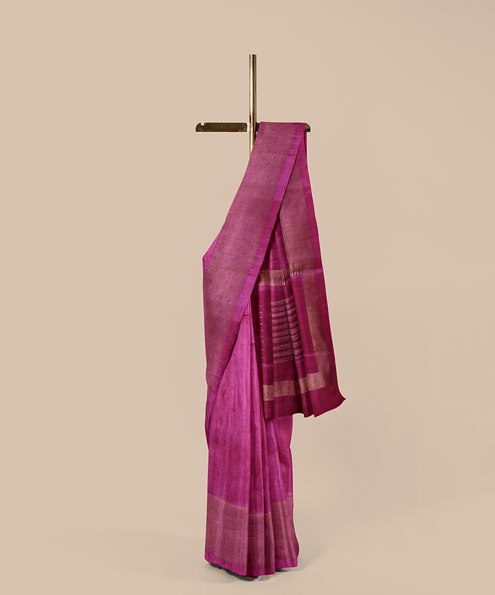 Magenta gold zari tussar silk handwoven chattisgarh saree