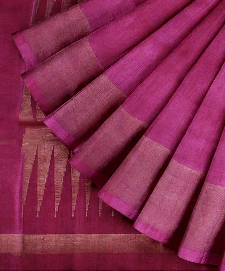 Magenta gold zari tussar silk handwoven chattisgarh saree