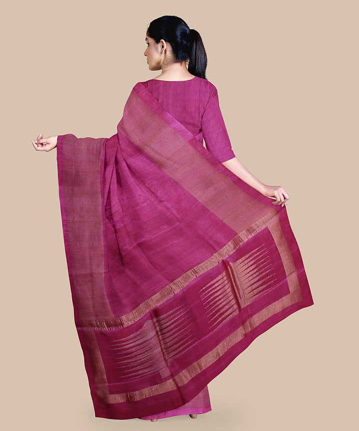 Magenta gold zari tussar silk handwoven chattisgarh saree