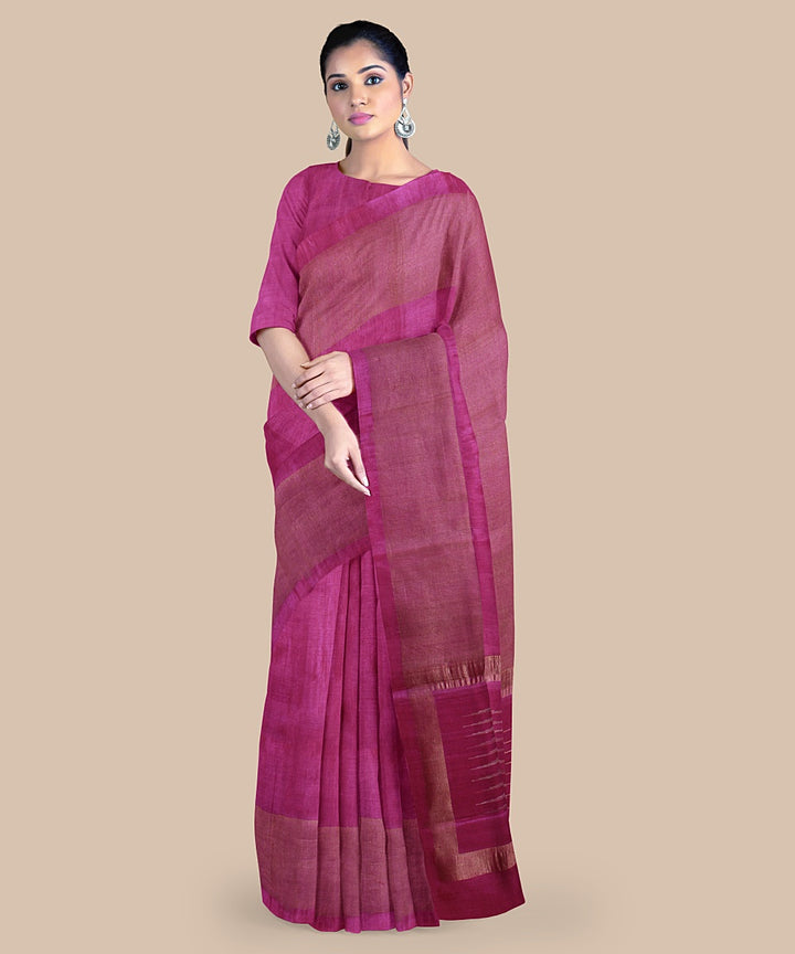 Magenta gold zari tussar silk handwoven chattisgarh saree