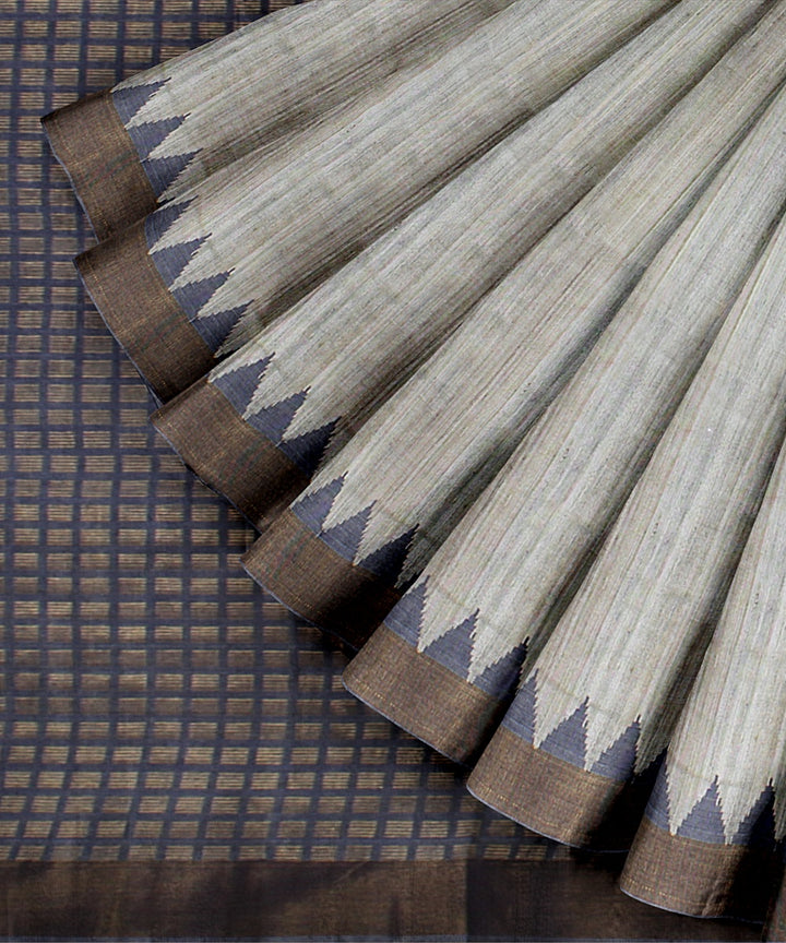 Beige blue tussar silk handwoven chattisgarh saree