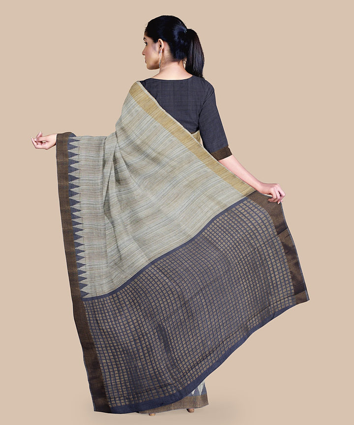 Beige blue tussar silk handwoven chattisgarh saree