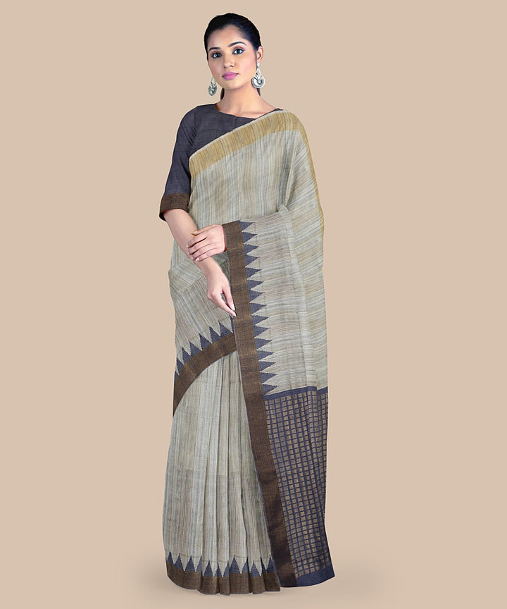 Beige blue tussar silk handwoven chattisgarh saree