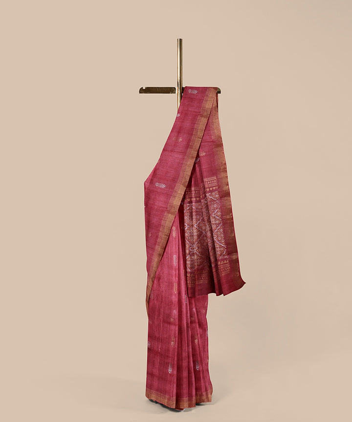 Red gold zari tussar silk handwoven chattisgarh saree