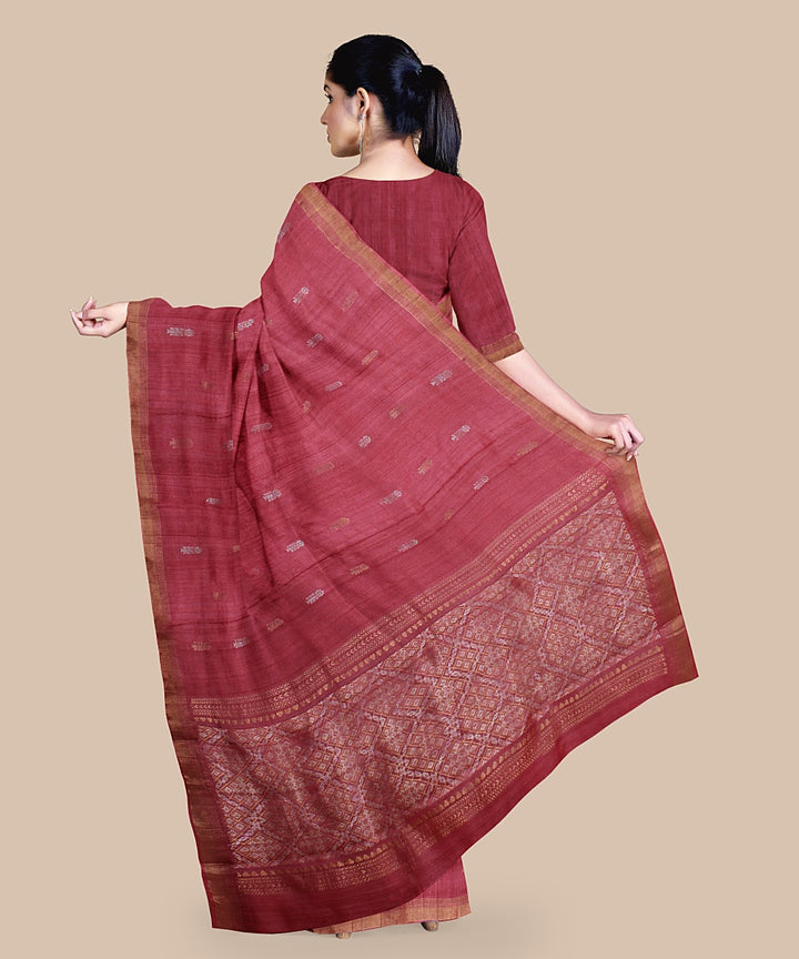 Red gold zari tussar silk handwoven chattisgarh saree