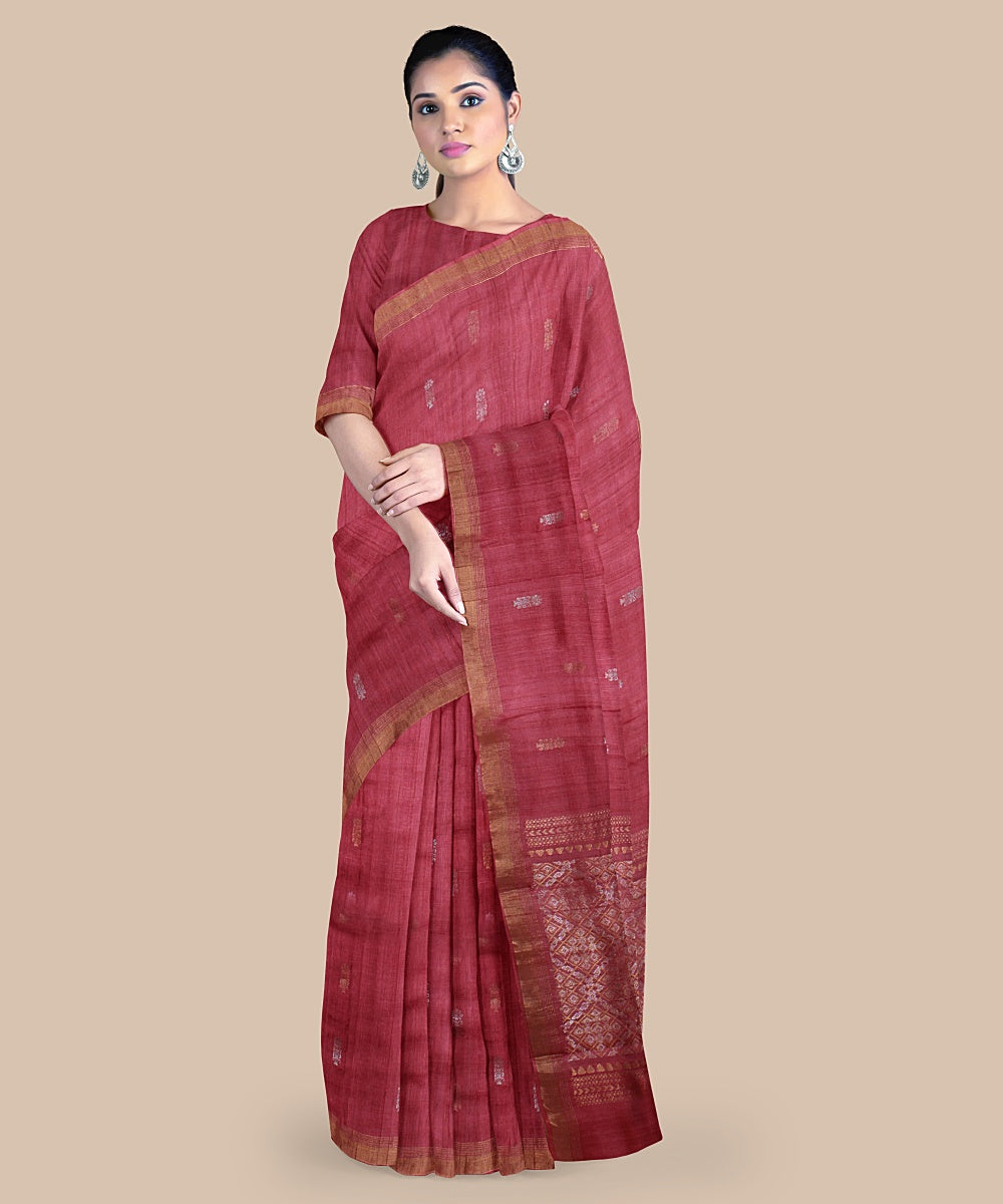 Red gold zari tussar silk handwoven chattisgarh saree