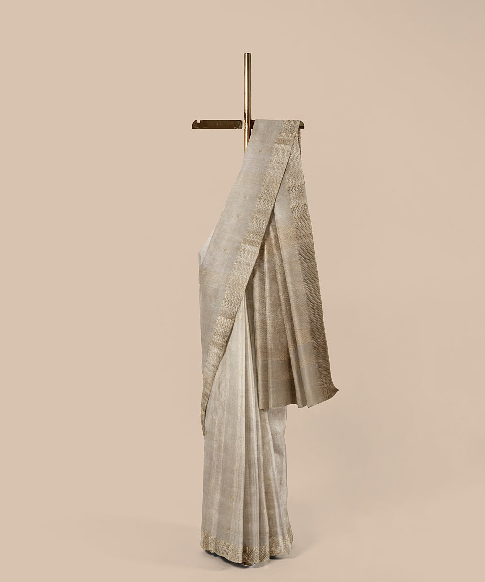 Beige gold zari chattisgarh tussar silk handwoven saree