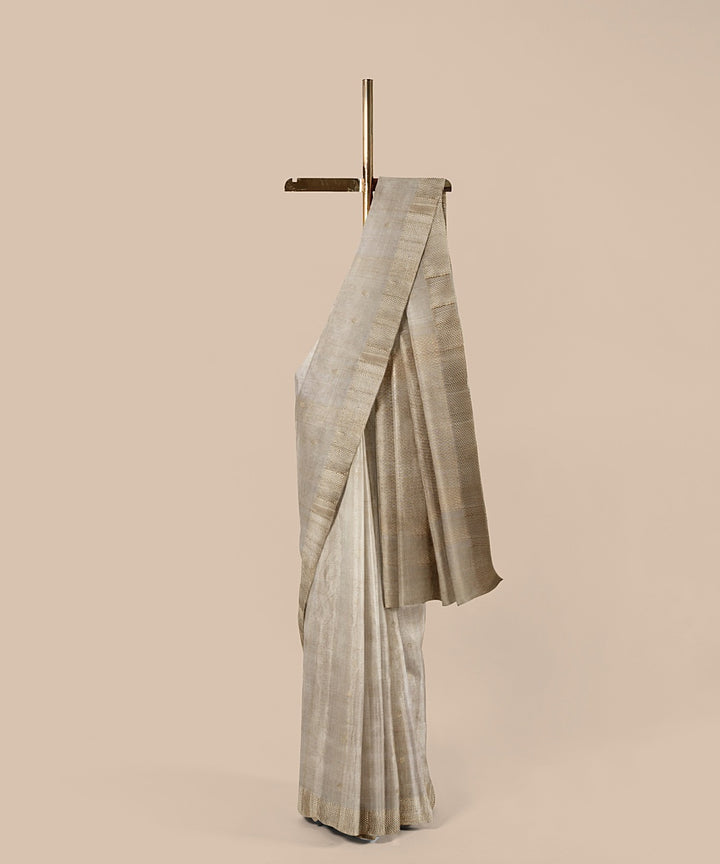 Beige gold zari chattisgarh tussar silk handwoven saree