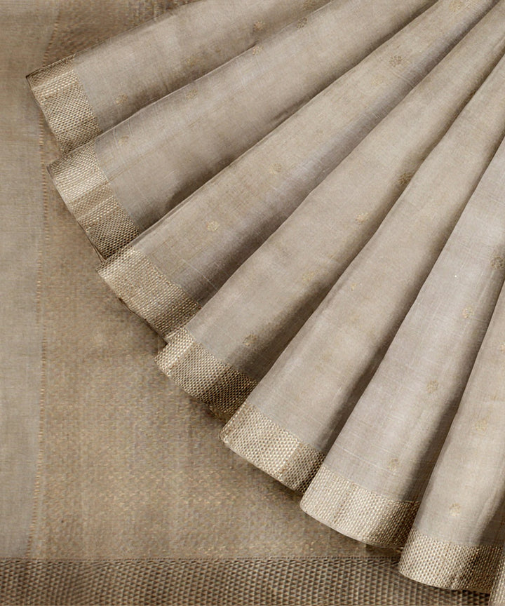 Beige gold zari chattisgarh tussar silk handwoven saree