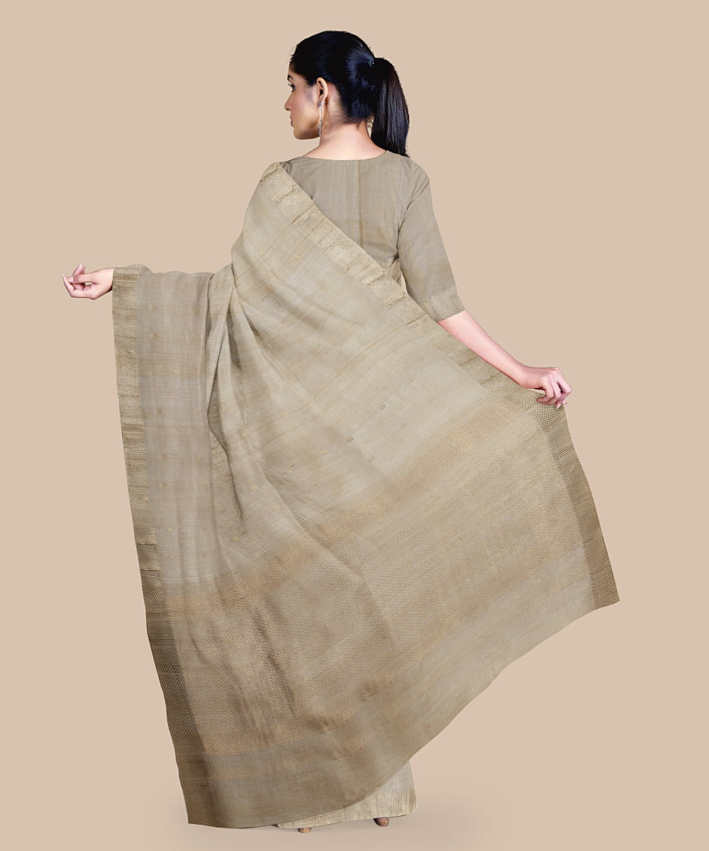 Beige gold zari chattisgarh tussar silk handwoven saree