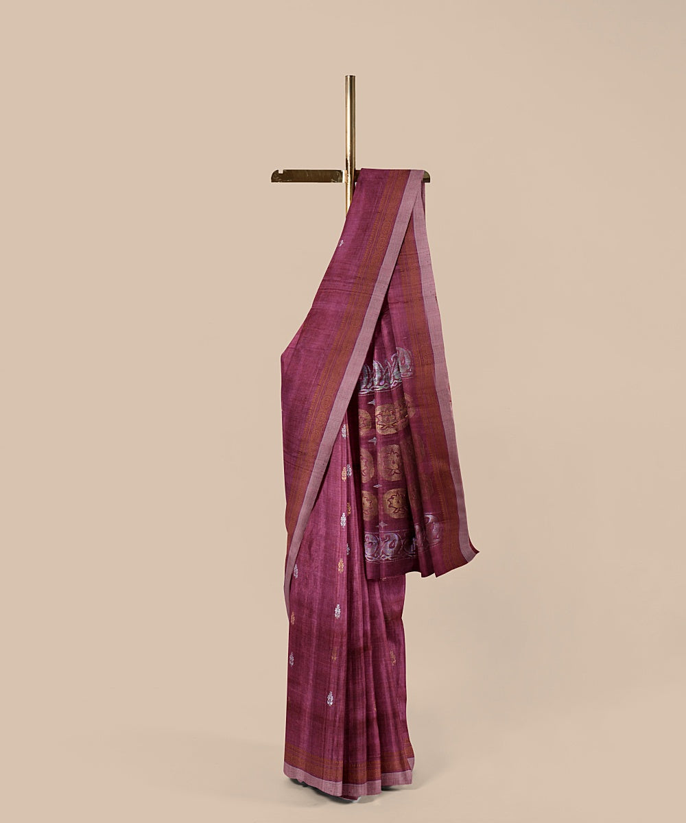 Magenta mustard tussar silk handwoven chattisgarh saree