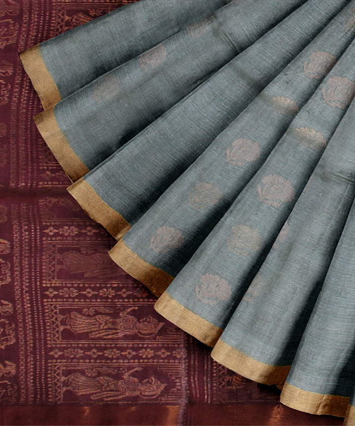 Light green maroon tussar silk handwoven chattisgarh saree