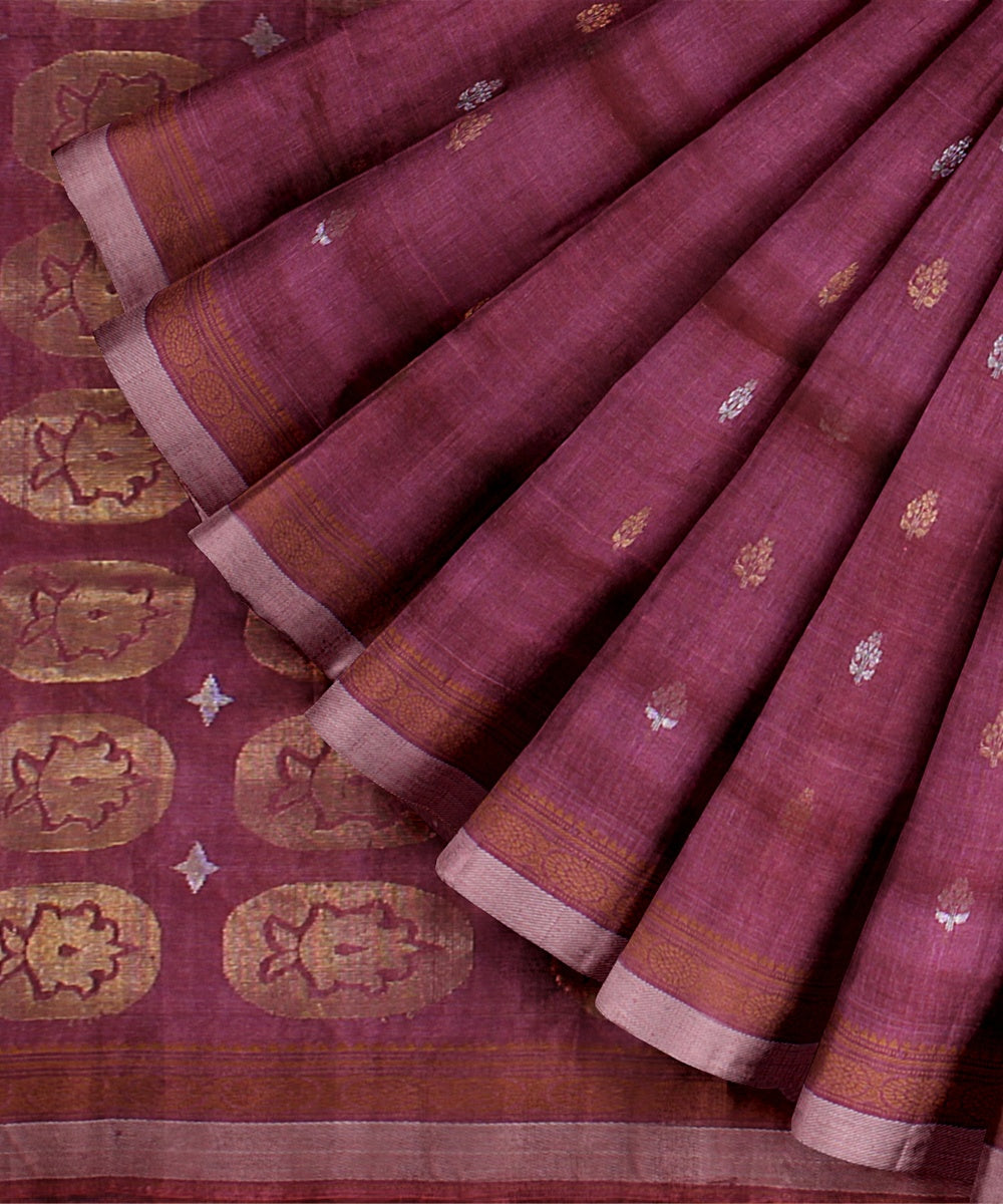 Magenta mustard tussar silk handwoven chattisgarh saree