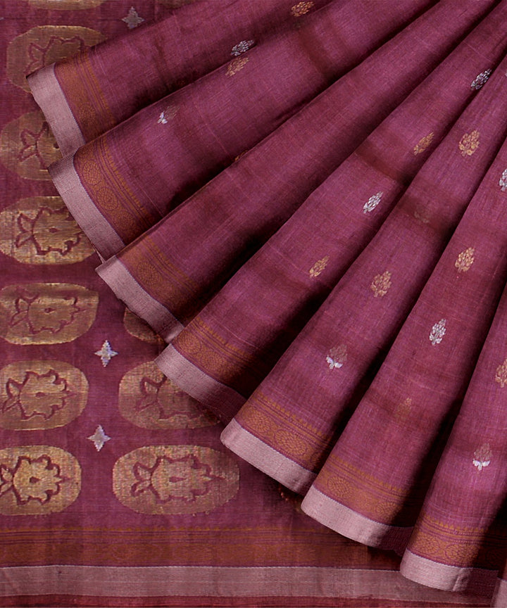 Magenta mustard tussar silk handwoven chattisgarh saree