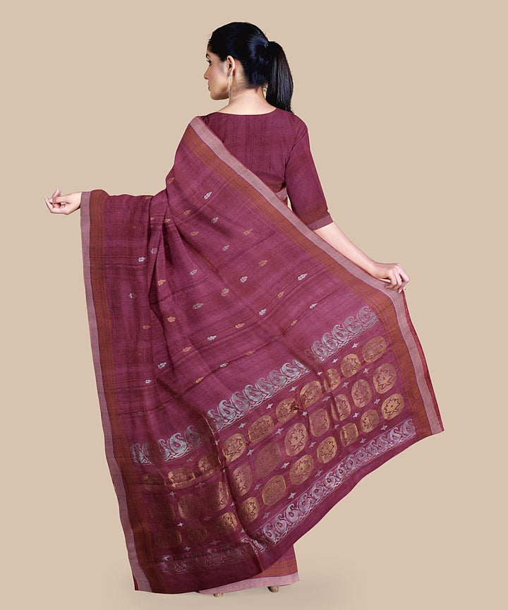 Magenta mustard tussar silk handwoven chattisgarh saree