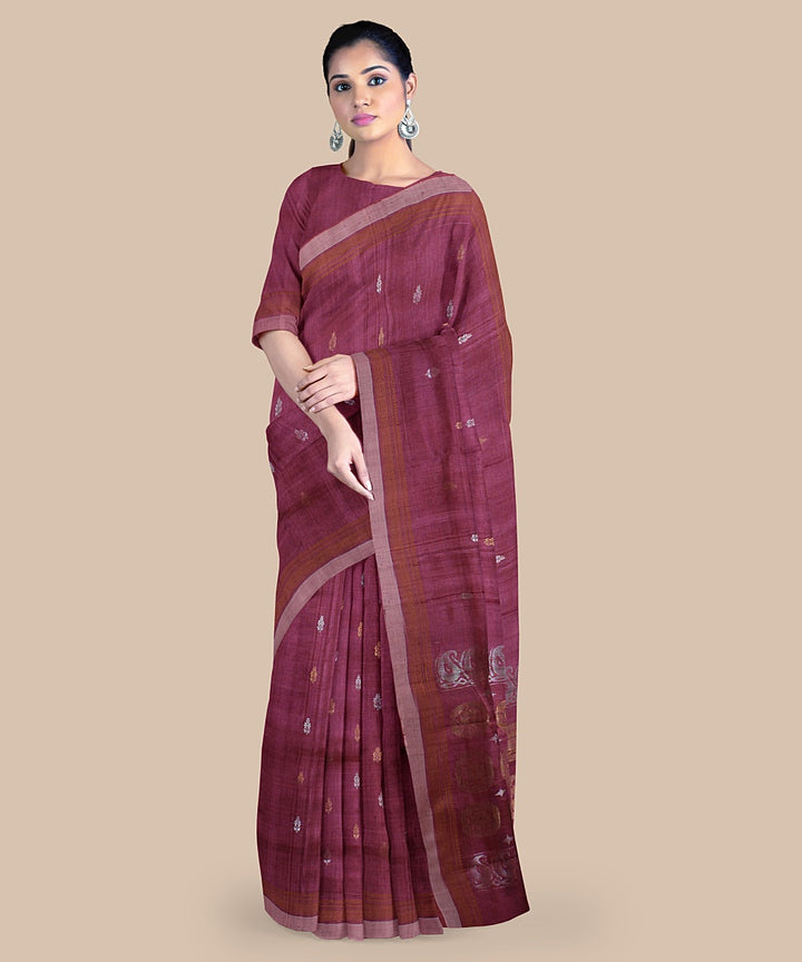 Magenta mustard tussar silk handwoven chattisgarh saree