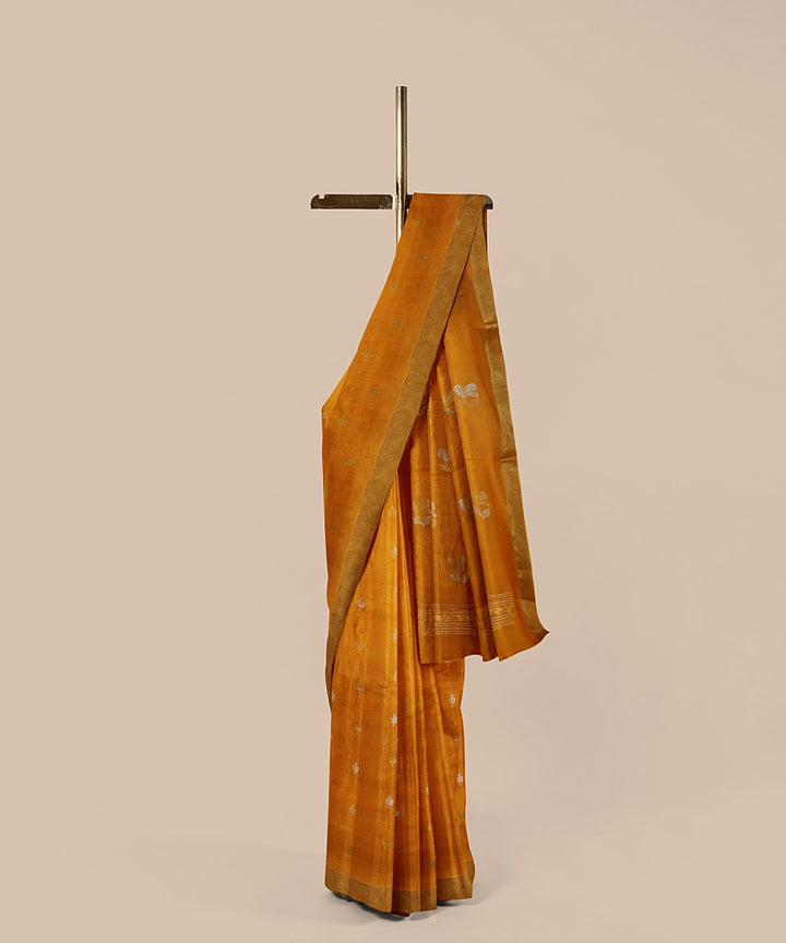 Yellow gold zari tussar silk handwoven chattisgarh saree