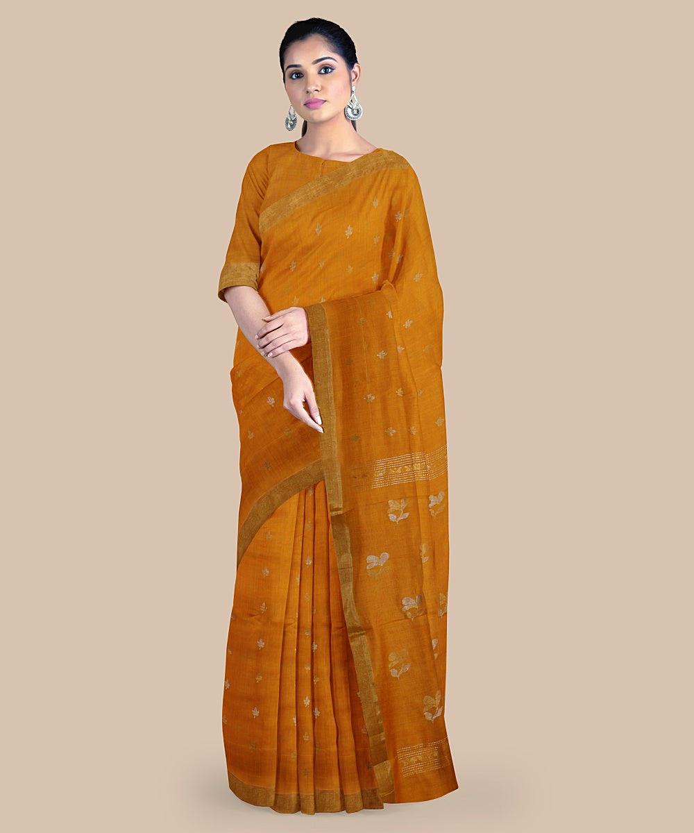 Yellow gold zari tussar silk handwoven chattisgarh saree