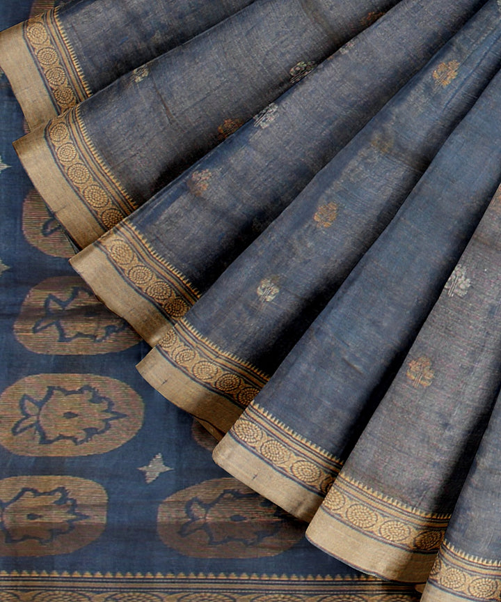 Blueish grey beige tussar silk handwoven chattisgarh saree