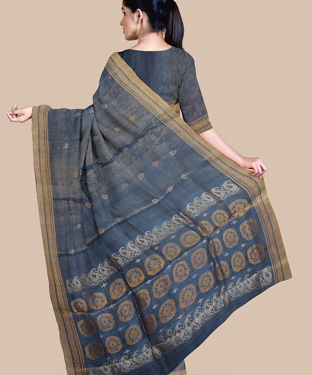 Blueish grey beige tussar silk handwoven chattisgarh saree
