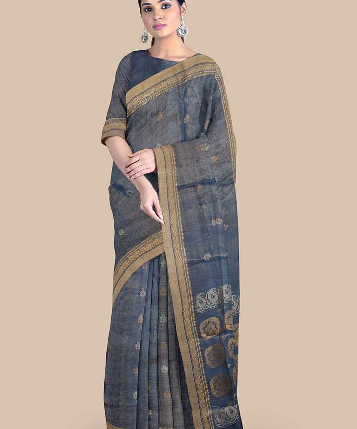 Blueish grey beige tussar silk handwoven chattisgarh saree