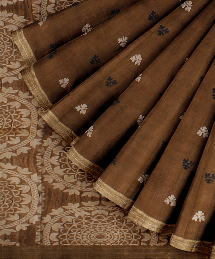 Brown black beige tussar silk handwoven chattisgarh saree