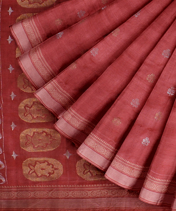 Peach beige tussar silk handwoven chattisgarh saree