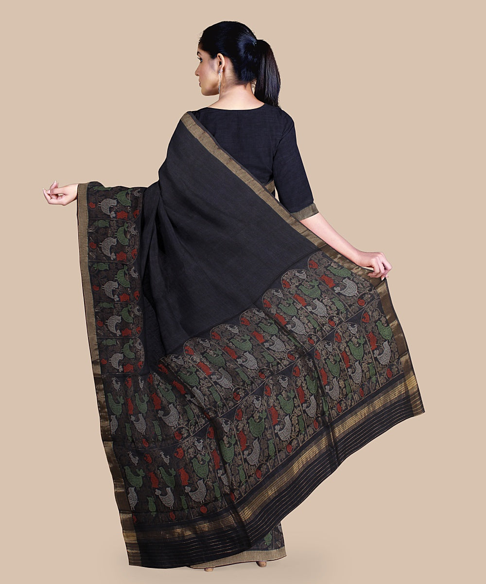 Charcoal black zari tussar silk handwoven chattisgarh saree