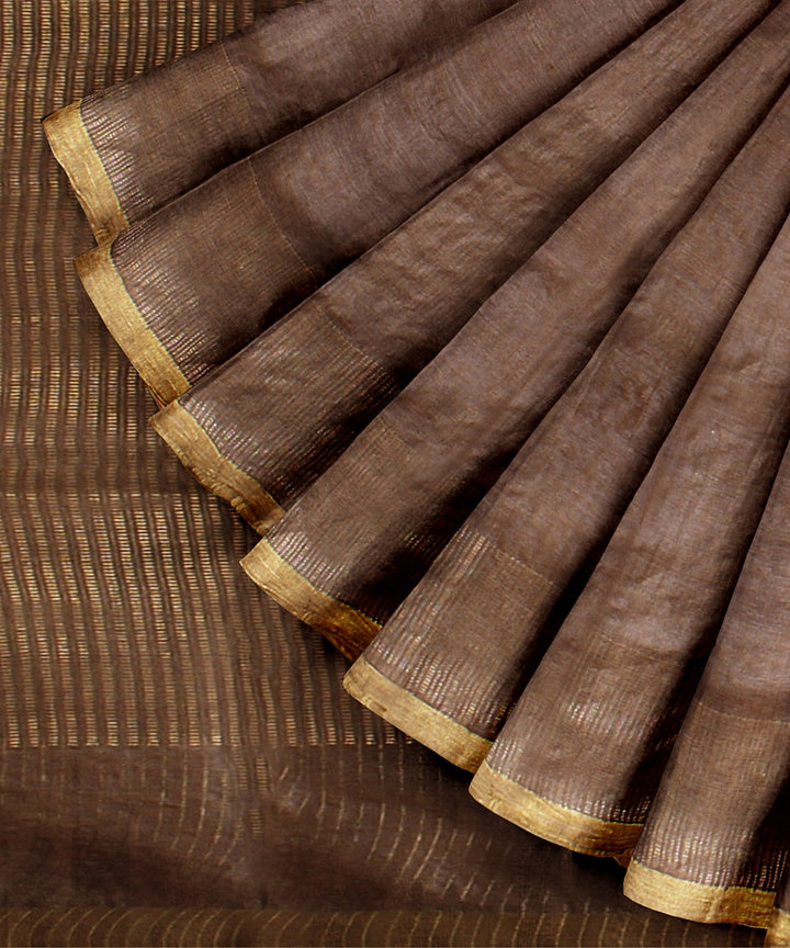 Brown gold zari chattisgarh tussar silk handwoven saree