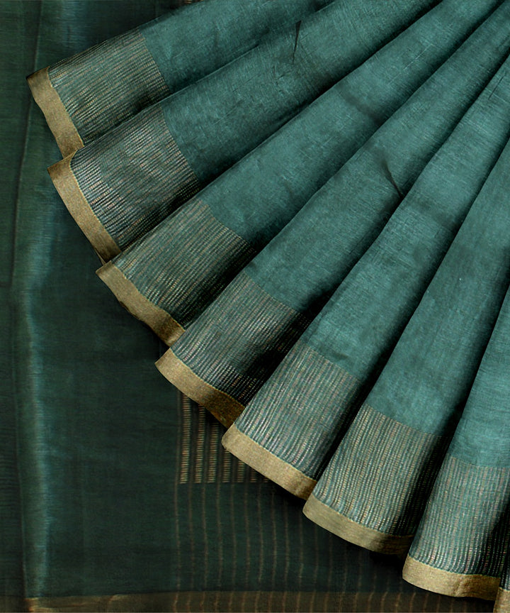 Dark green gold zari tussar silk handwoven chattisgarh saree